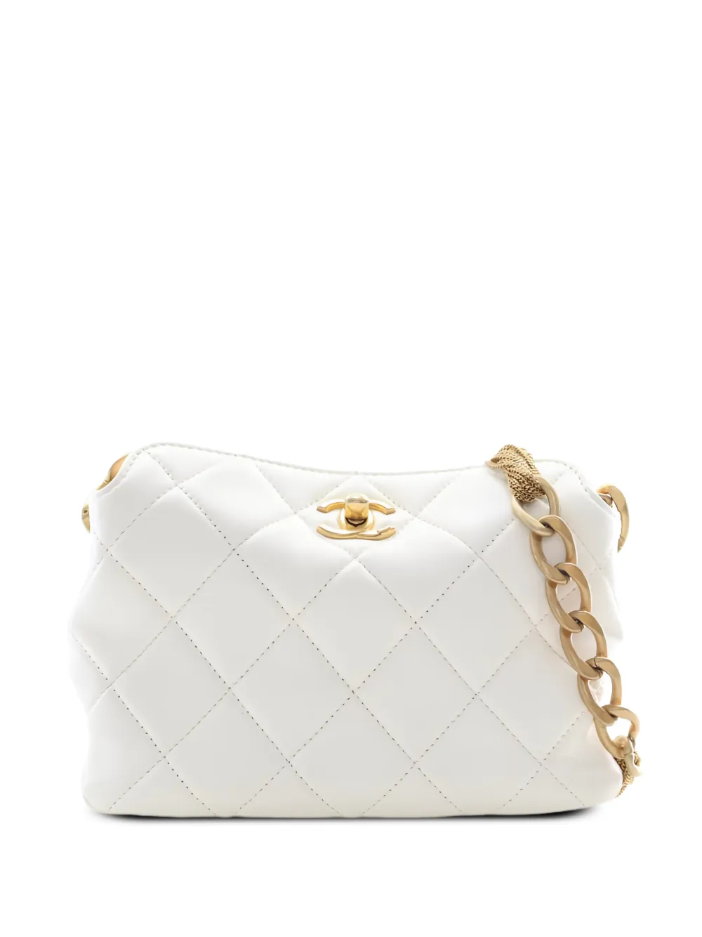 CHANEL Pre-Owned 2021-2026 Small CC Quilted Lambskin Chain Hobo shoulder bag - Bianco