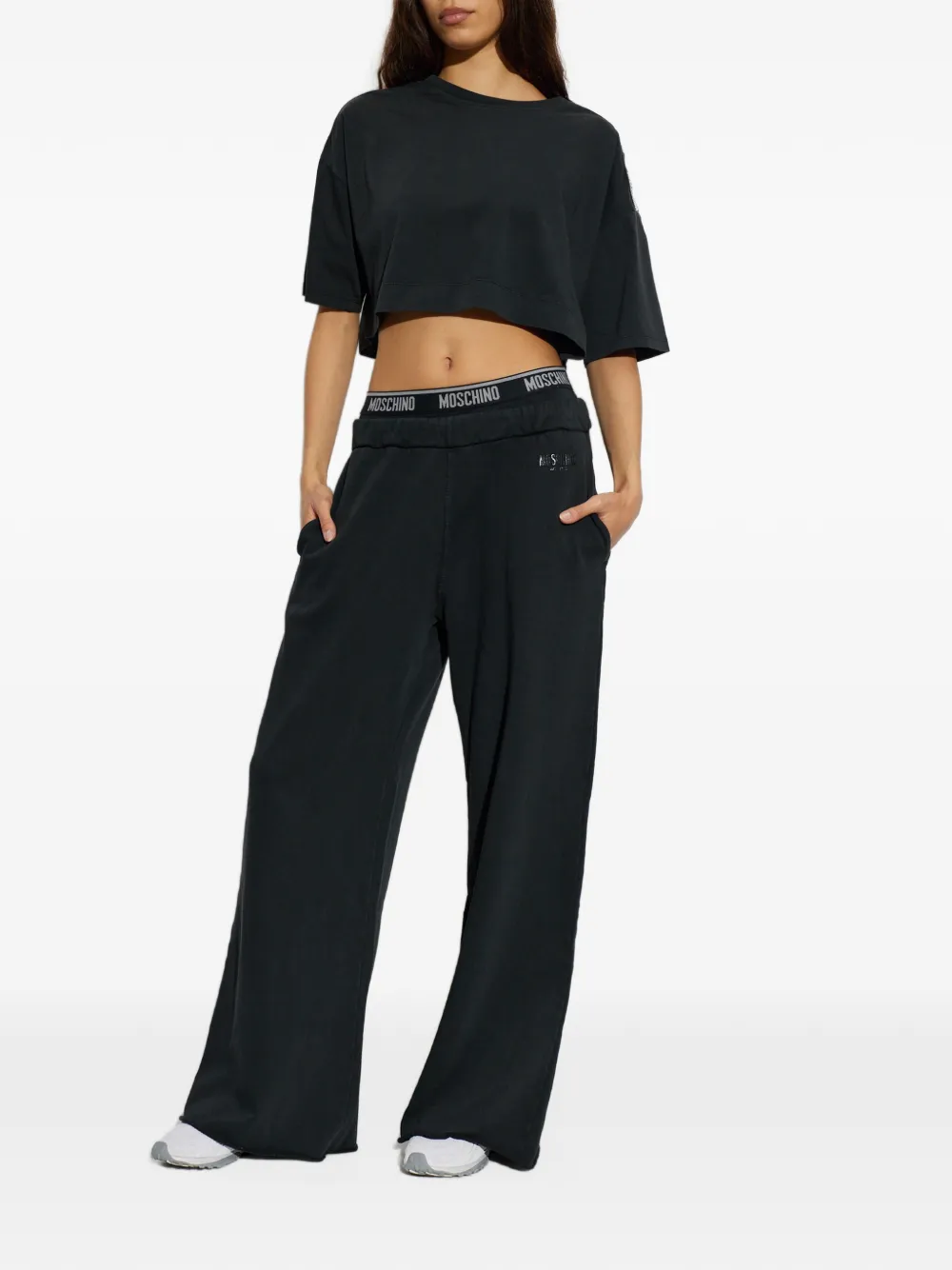 Moschino crop top in cotton jersey Zwart