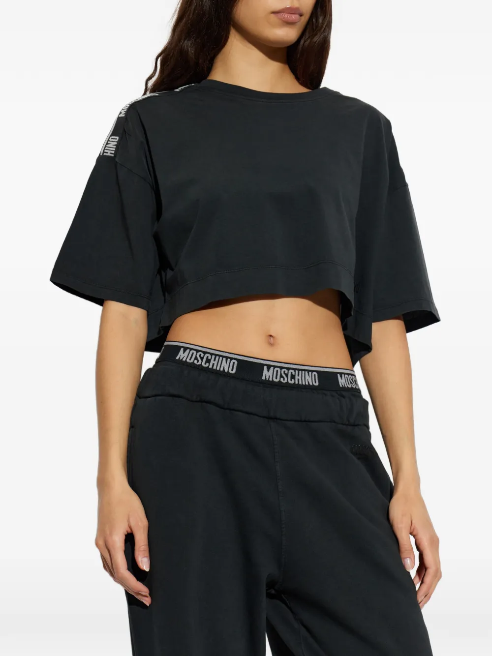 Moschino crop top in cotton jersey Zwart