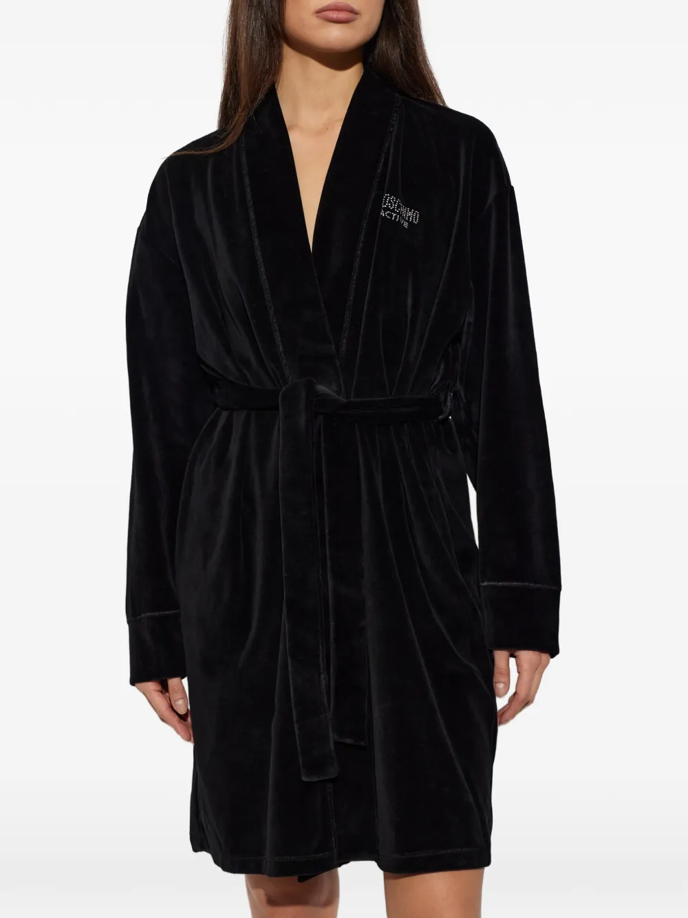 Moschino Active rhinestone-logo dressing gown Zwart
