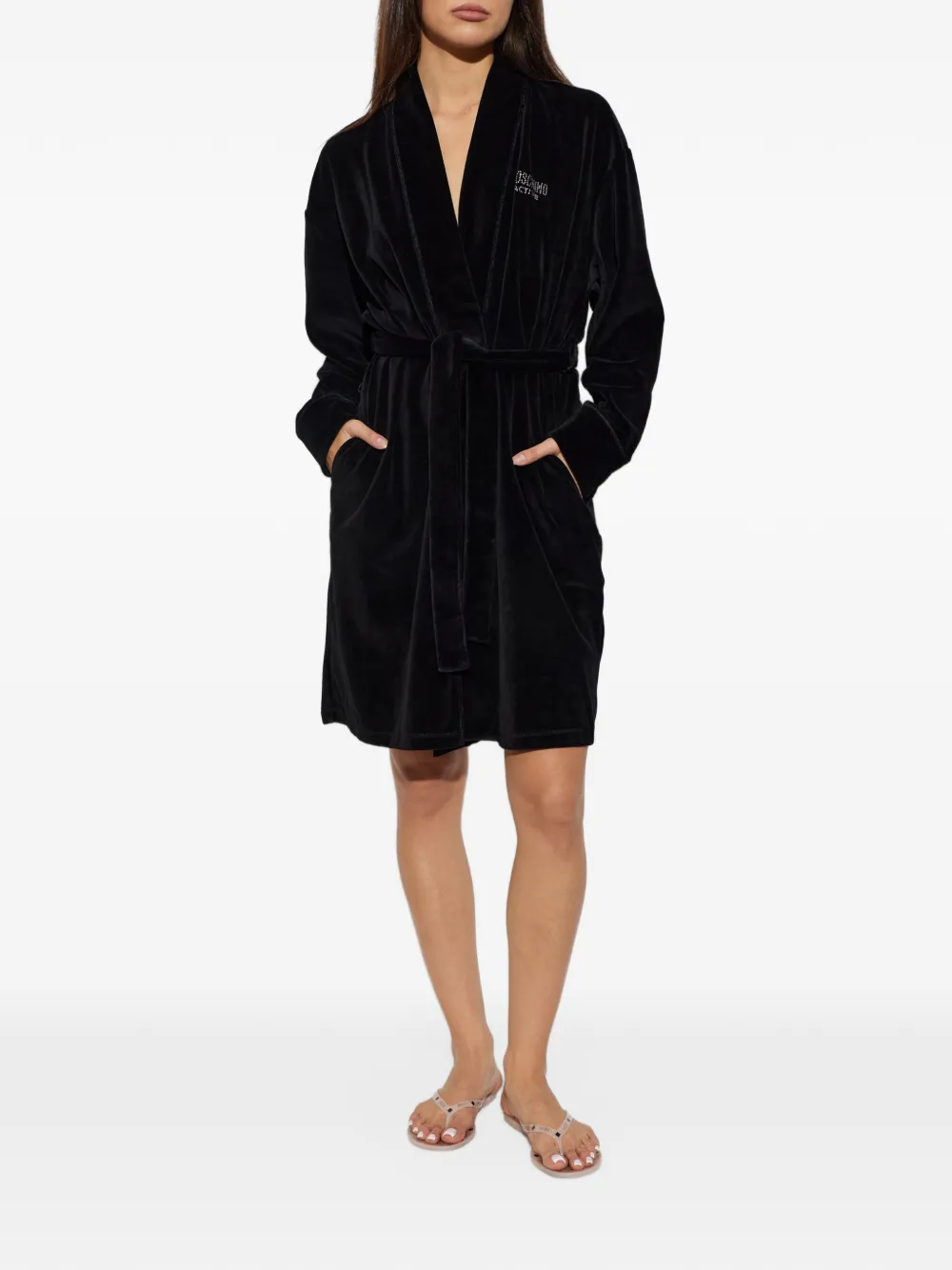 Moschino Active rhinestone-logo dressing gown Zwart