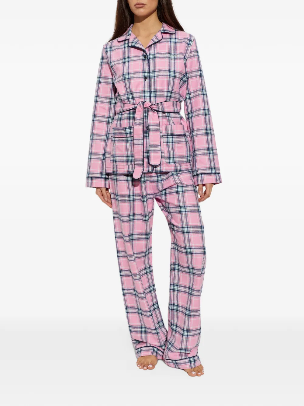 Moschino check-pattern belted pajamas Roze