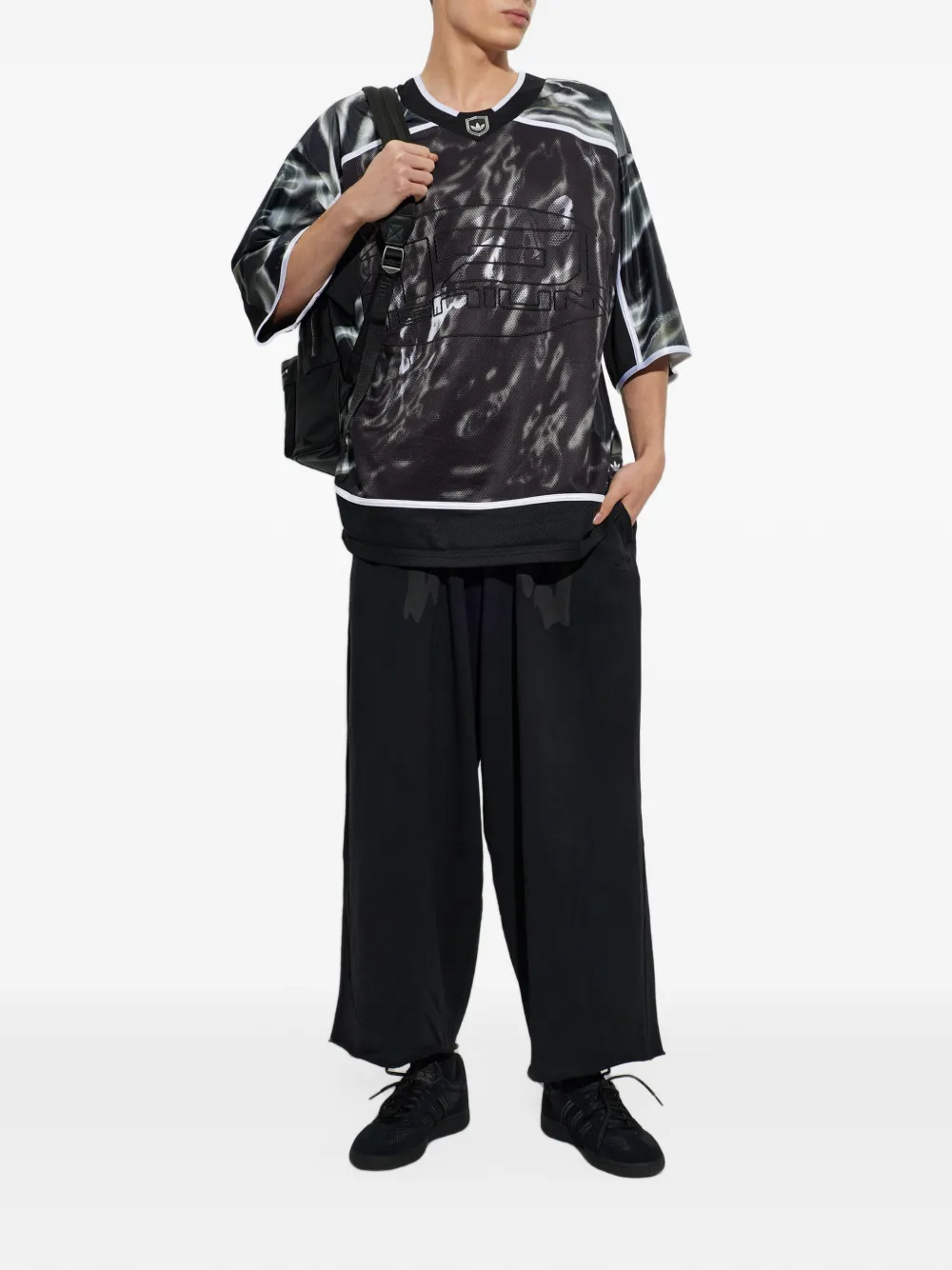 adidas wide-leg sweat pants Zwart