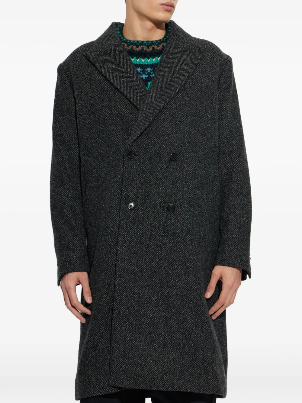 PS Paul Smith herringbone double-breasted coat Grijs