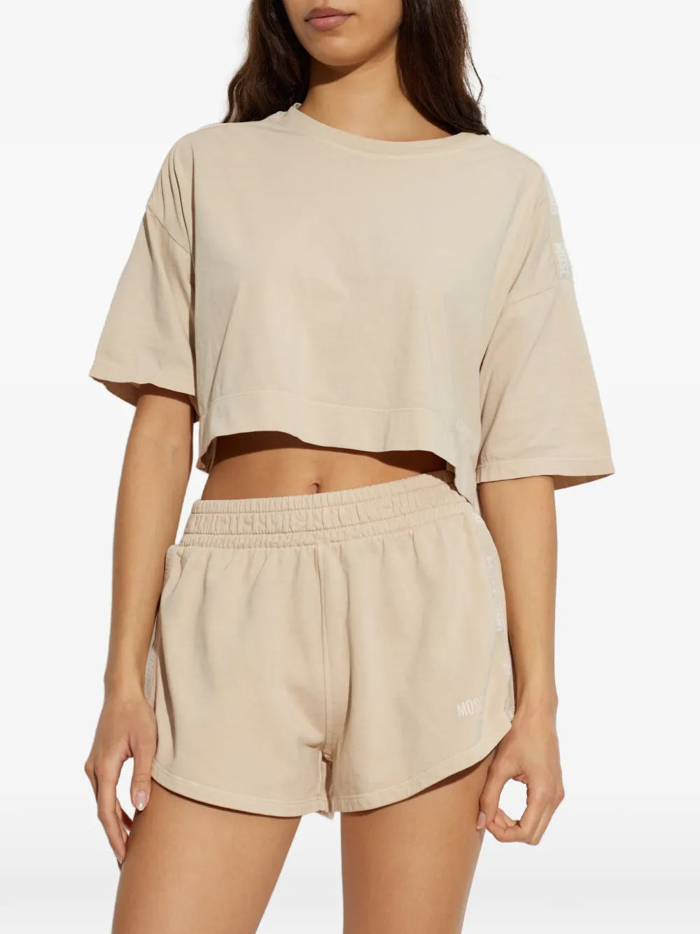 Moschino Crop top in cotton jersey Beige