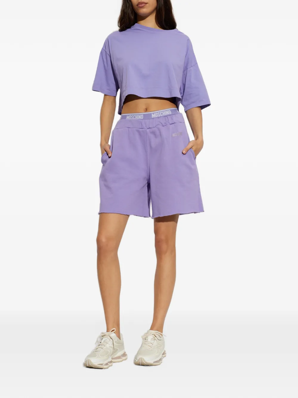 Moschino garment-dyed cotton fleece shorts Paars