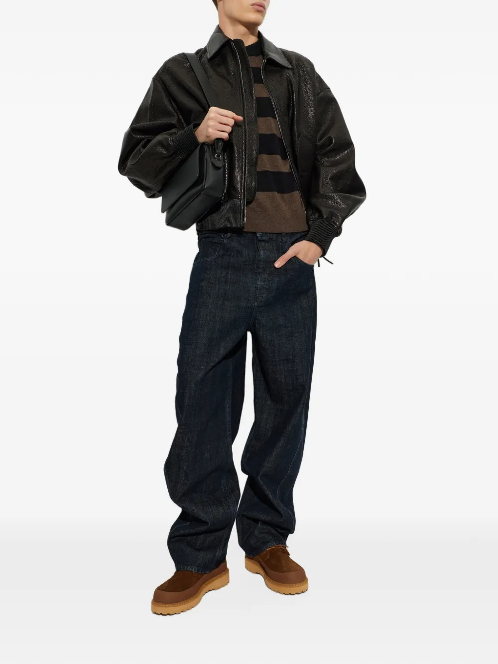 Jacquemus The Losange leather bomber jacket Zwart