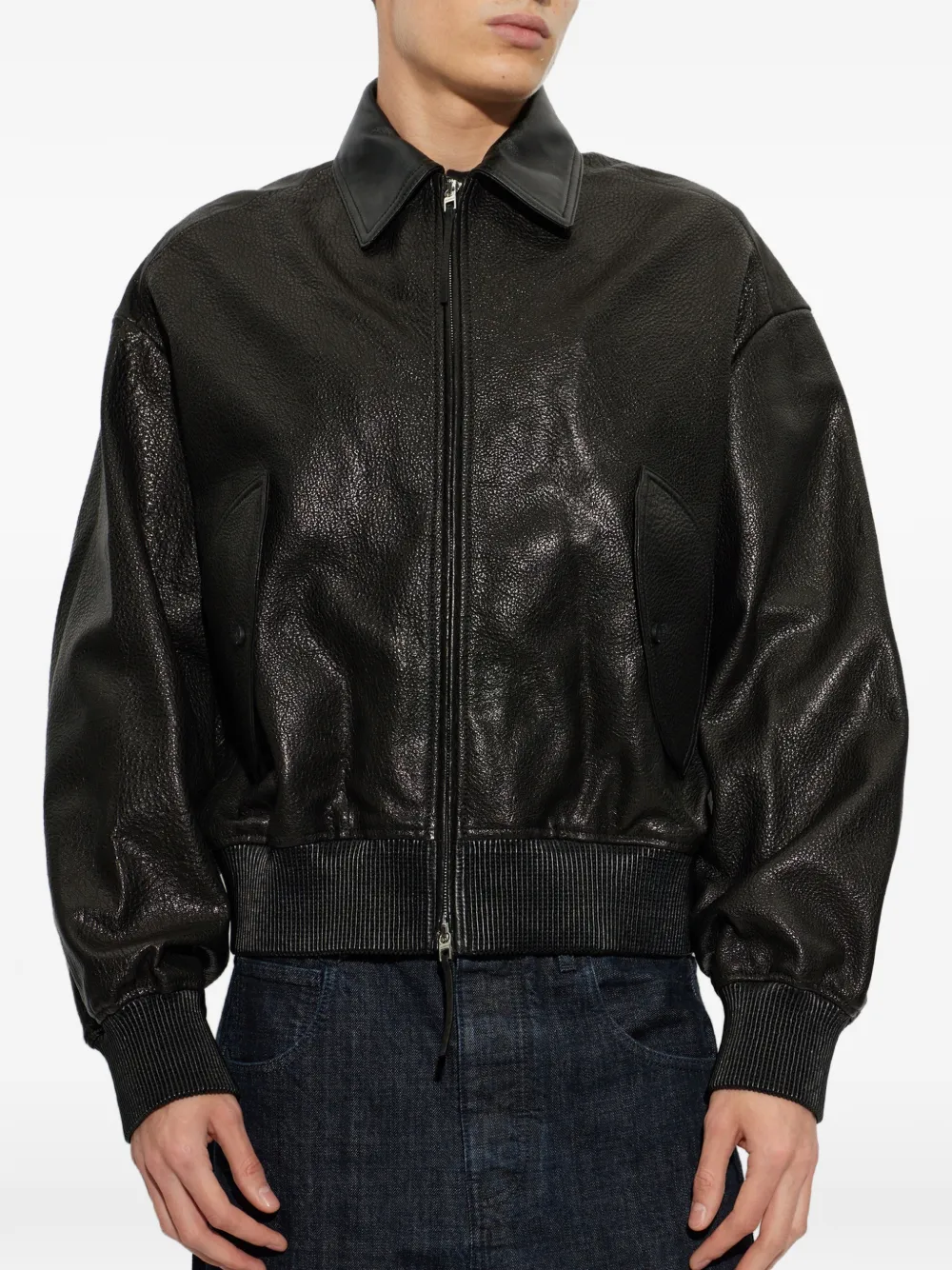 Jacquemus The Losange leather bomber jacket Zwart