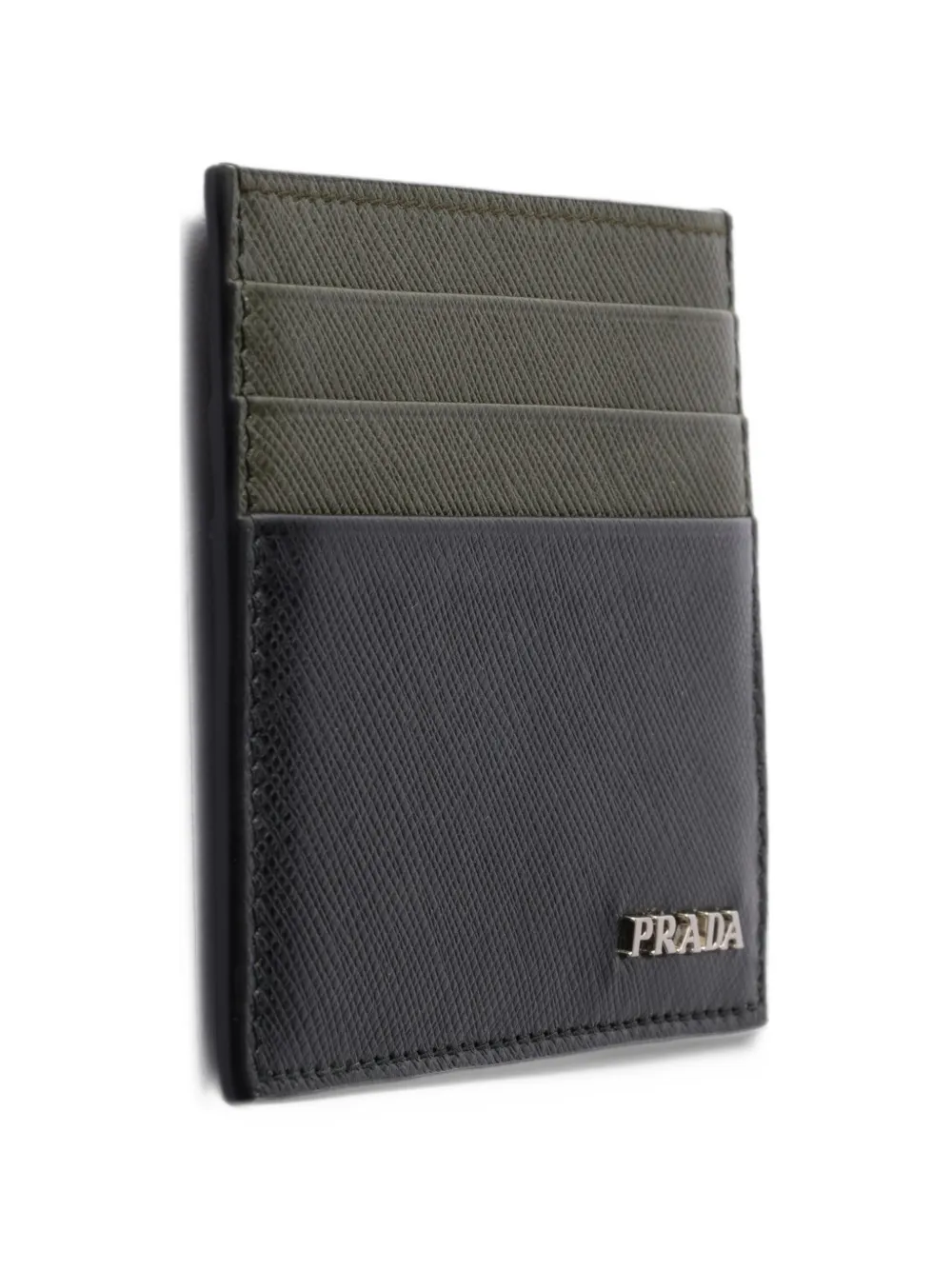 Prada logo-plaque leather card holder Zwart
