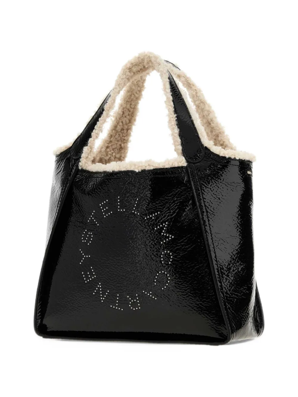 Stella McCartney logo cracked patent crossbody tote bag Zwart
