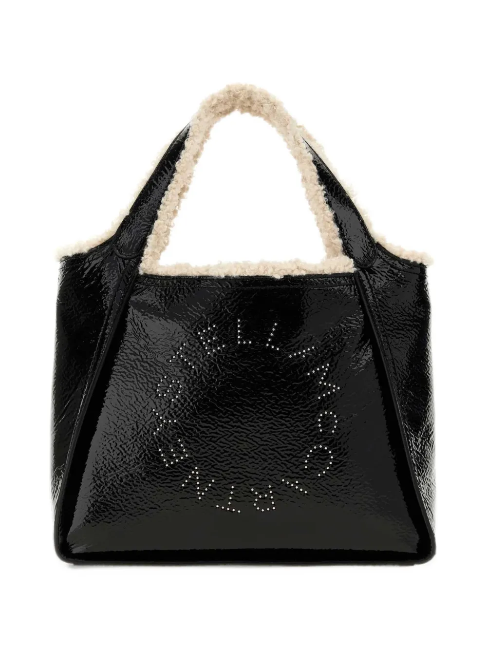 Stella McCartney logo cracked patent crossbody tote bag Zwart
