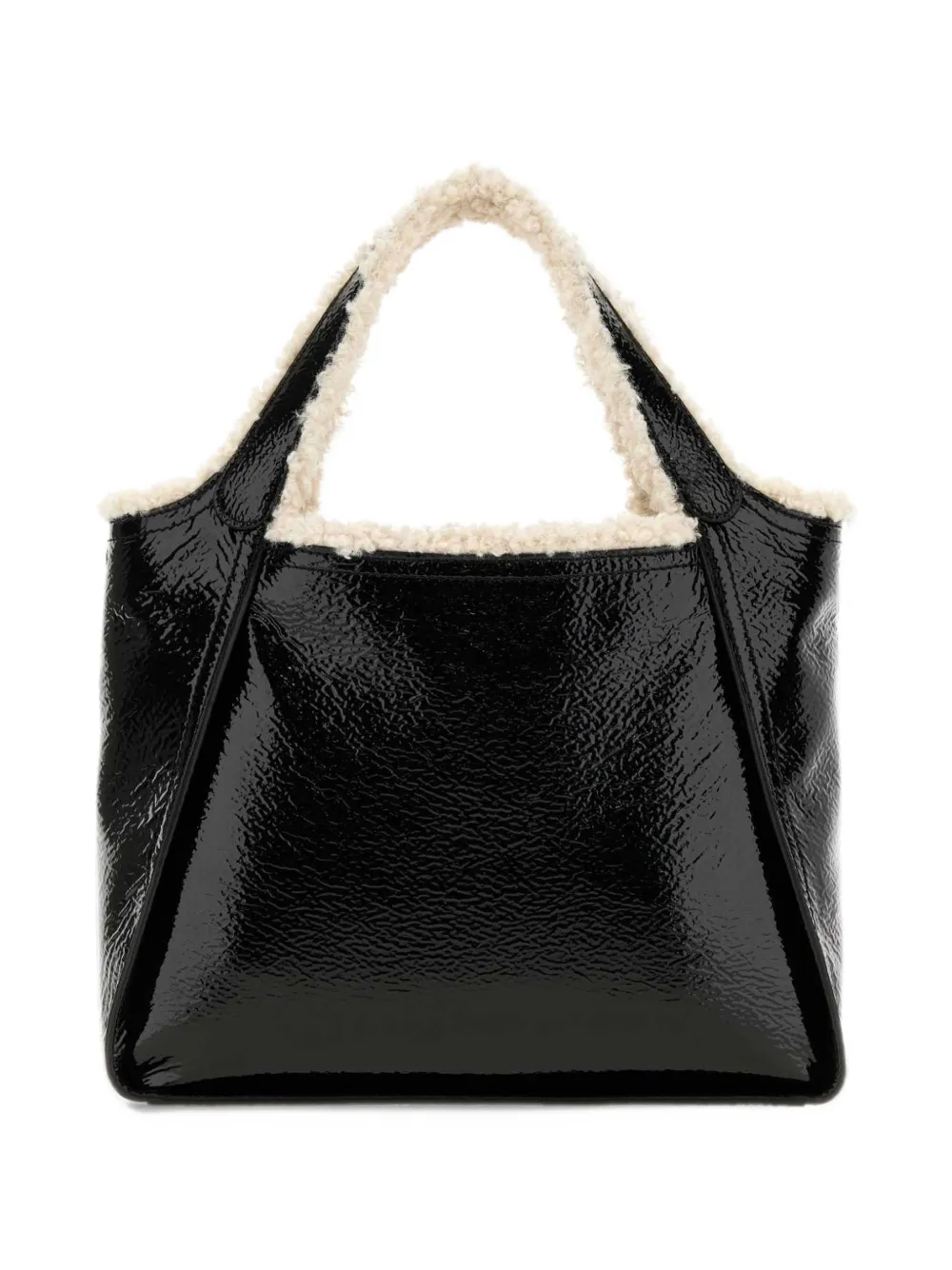 Stella McCartney logo cracked patent crossbody tote bag Zwart