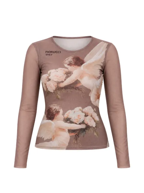 Fiorucci Bouquet Angels print mesh top