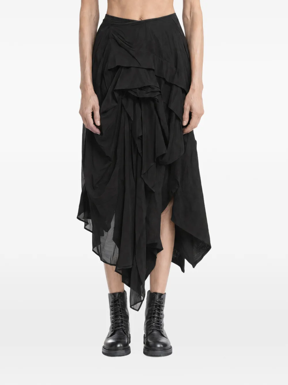 Yohji Yamamoto tucked voluminous mid skirt - Nero
