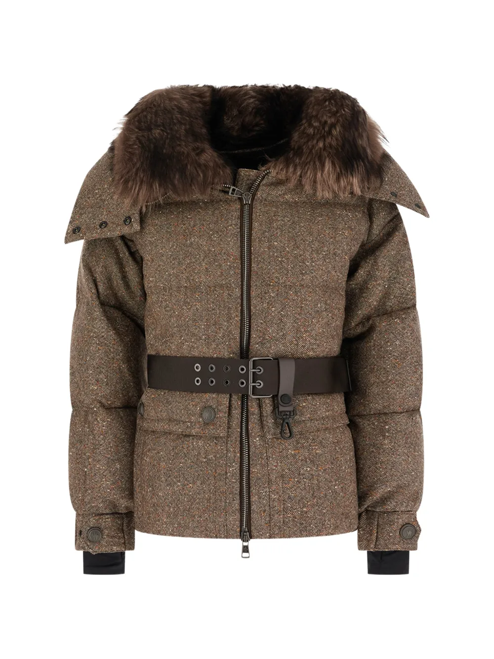 Moncler Grenoble belted fur-collar down jacket Bruin
