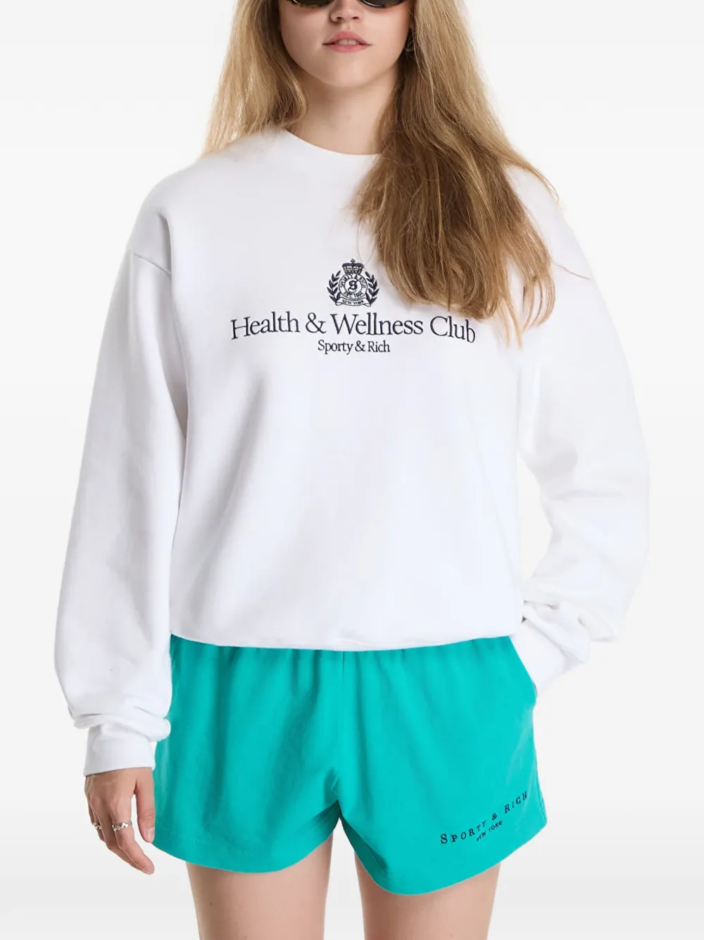 Sporty & Rich H&W-crest embroidered sweater Wit