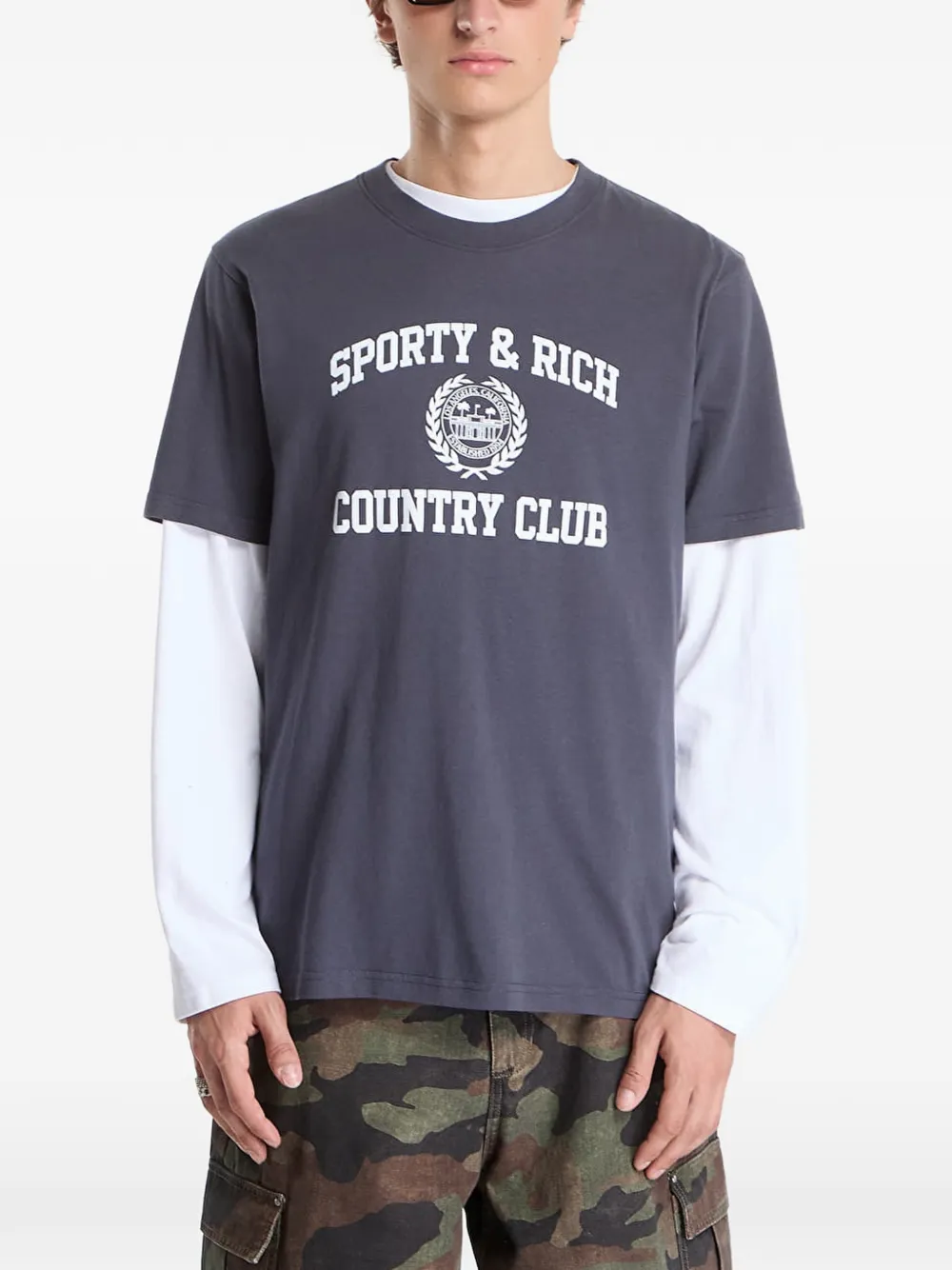 Sporty & Rich Varsity Crest T-shirt Grijs