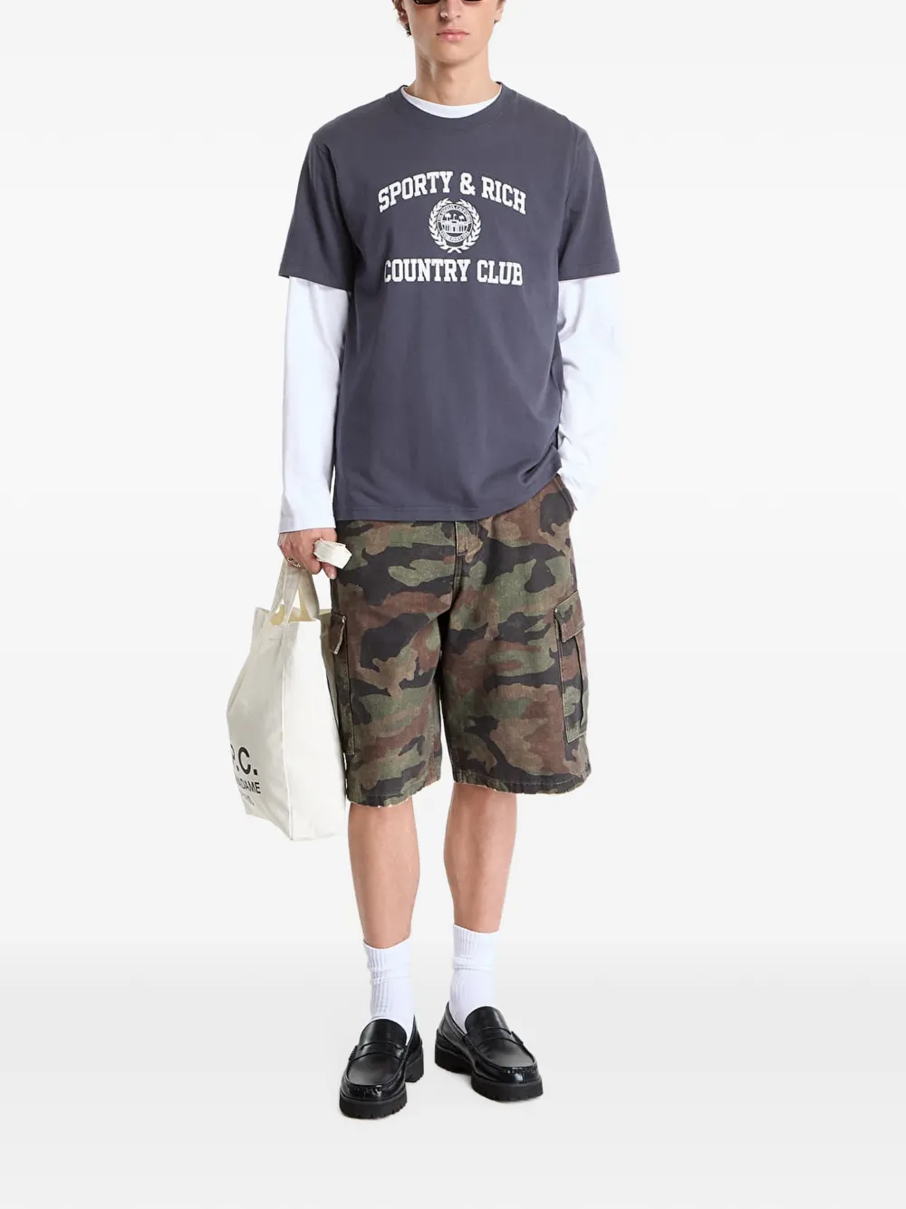 Sporty & Rich Varsity Crest T-shirt Grijs