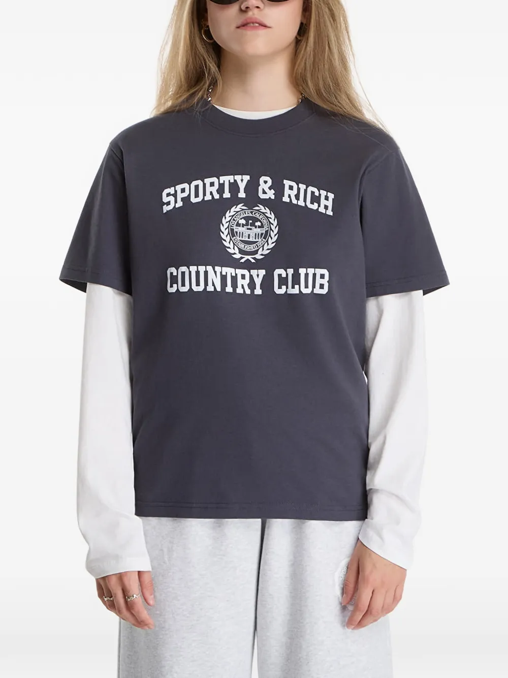 Sporty & Rich Varsity Crest T-shirt Grijs