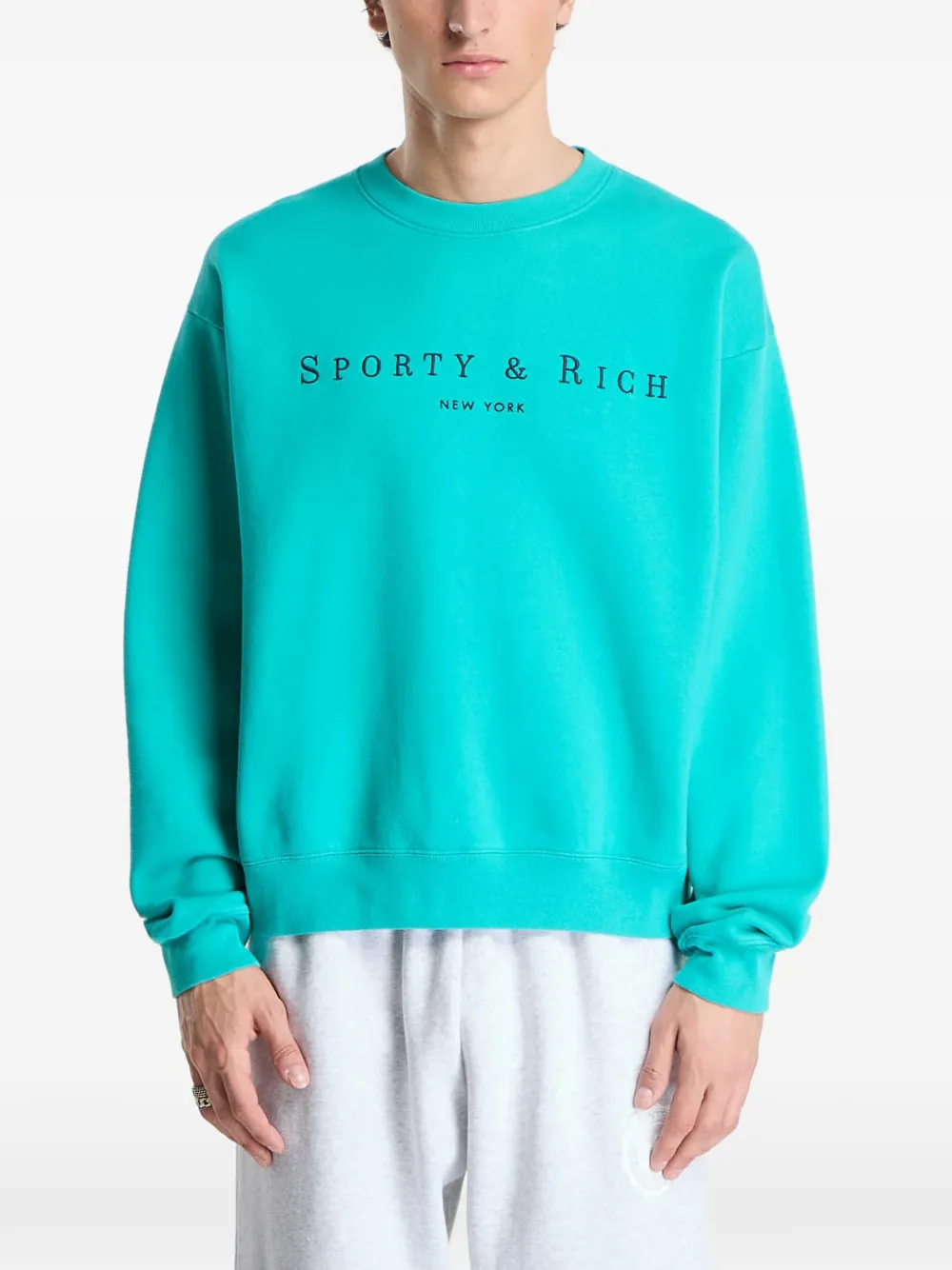 Sporty & Rich embroidered crew-neck sweater Groen