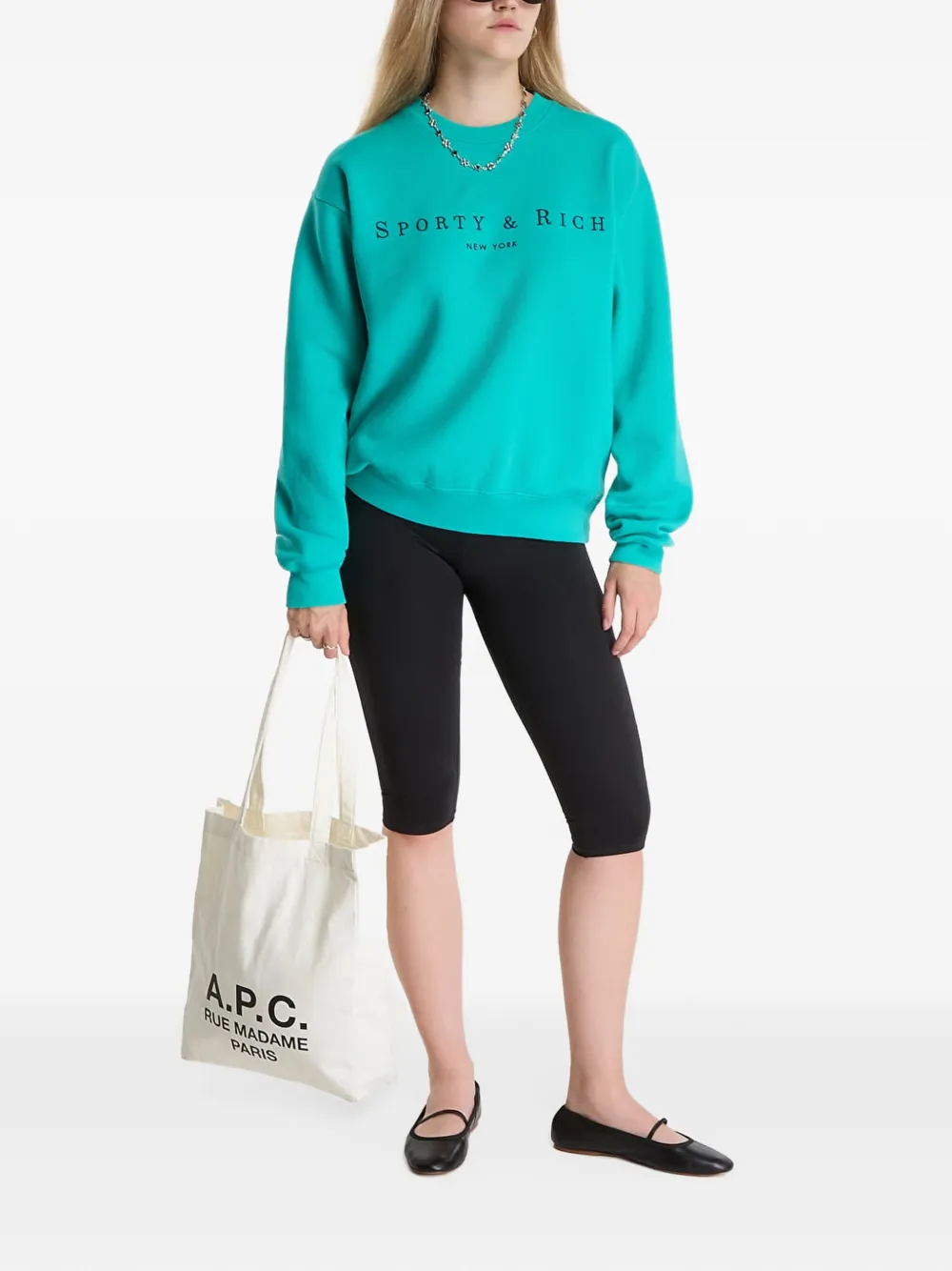 Sporty & Rich embroidered crew-neck sweater Groen