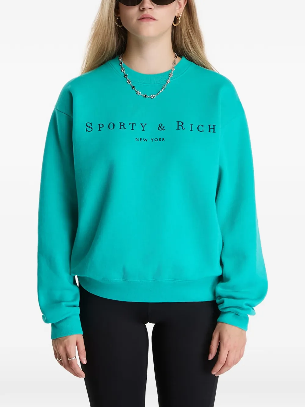 Sporty & Rich embroidered crew-neck sweater Groen