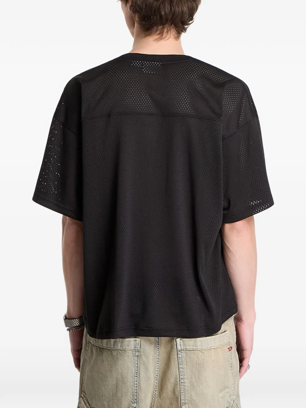 Obey logo-print mesh T-shirt Zwart