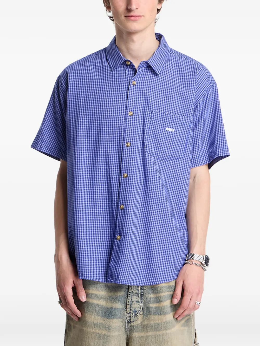 Obey Bigwig Frank gingham-check shirt Blauw