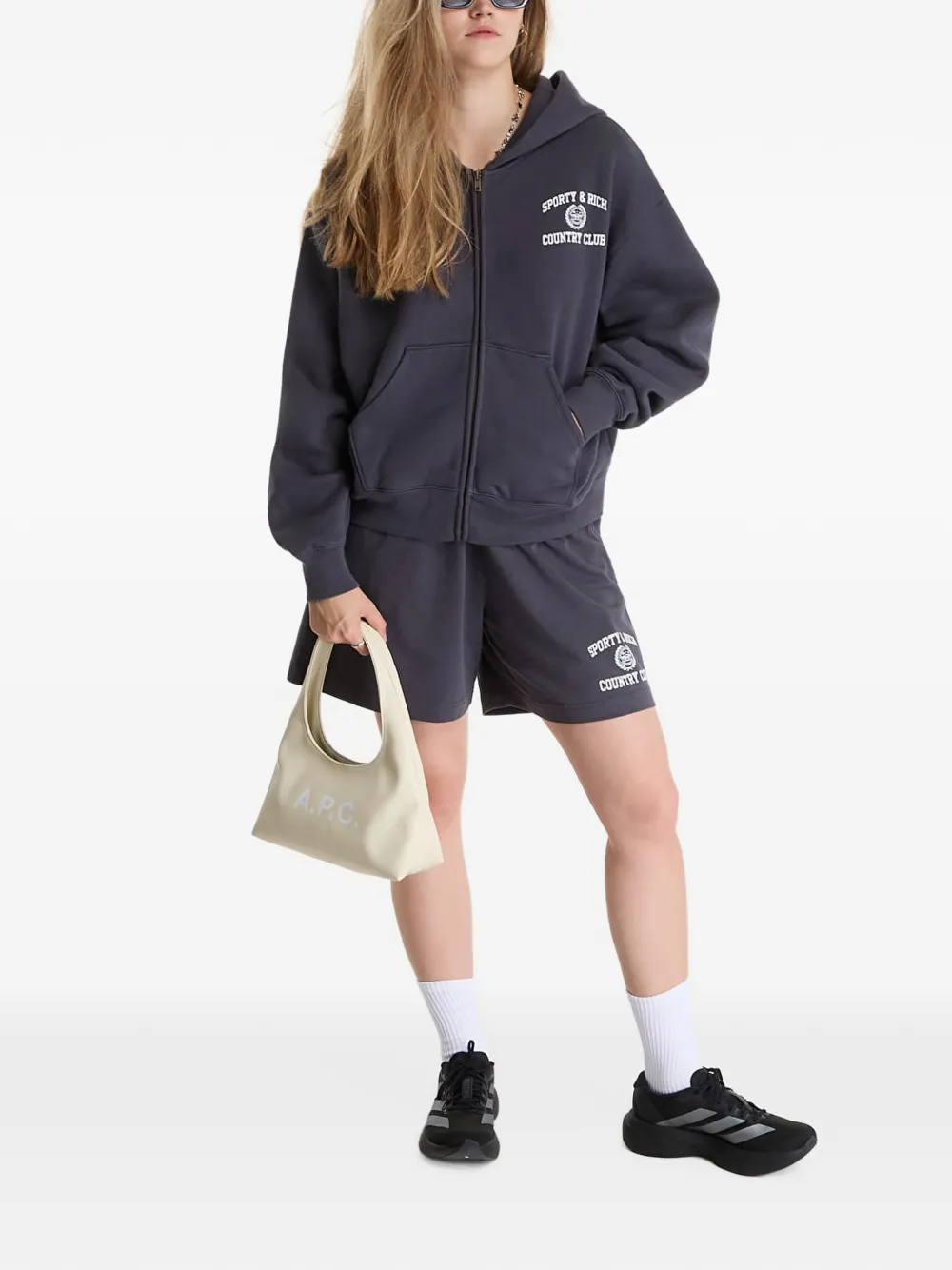 Sporty & Rich Varsity Crest zip-up hoodie Grijs