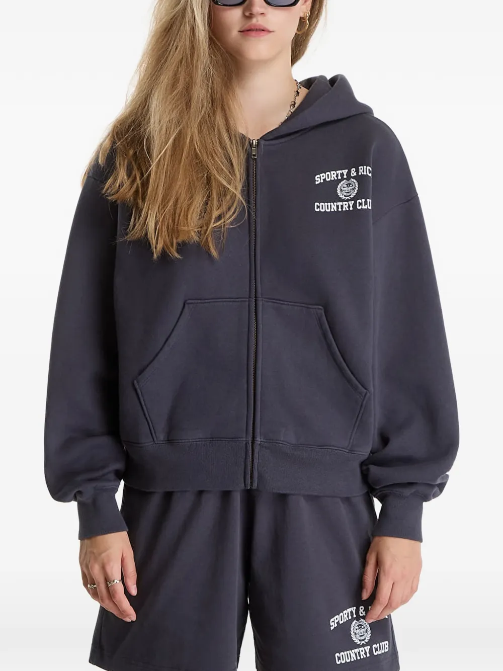Sporty & Rich Varsity Crest zip-up hoodie Grijs