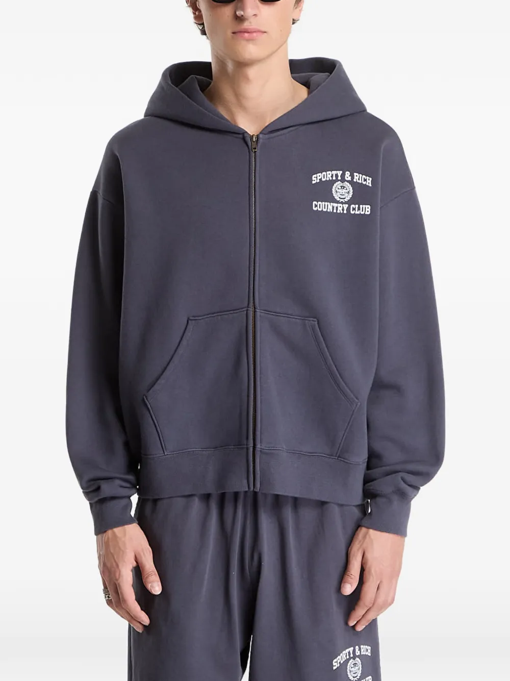 Sporty & Rich Varsity Crest zip-up hoodie Grijs