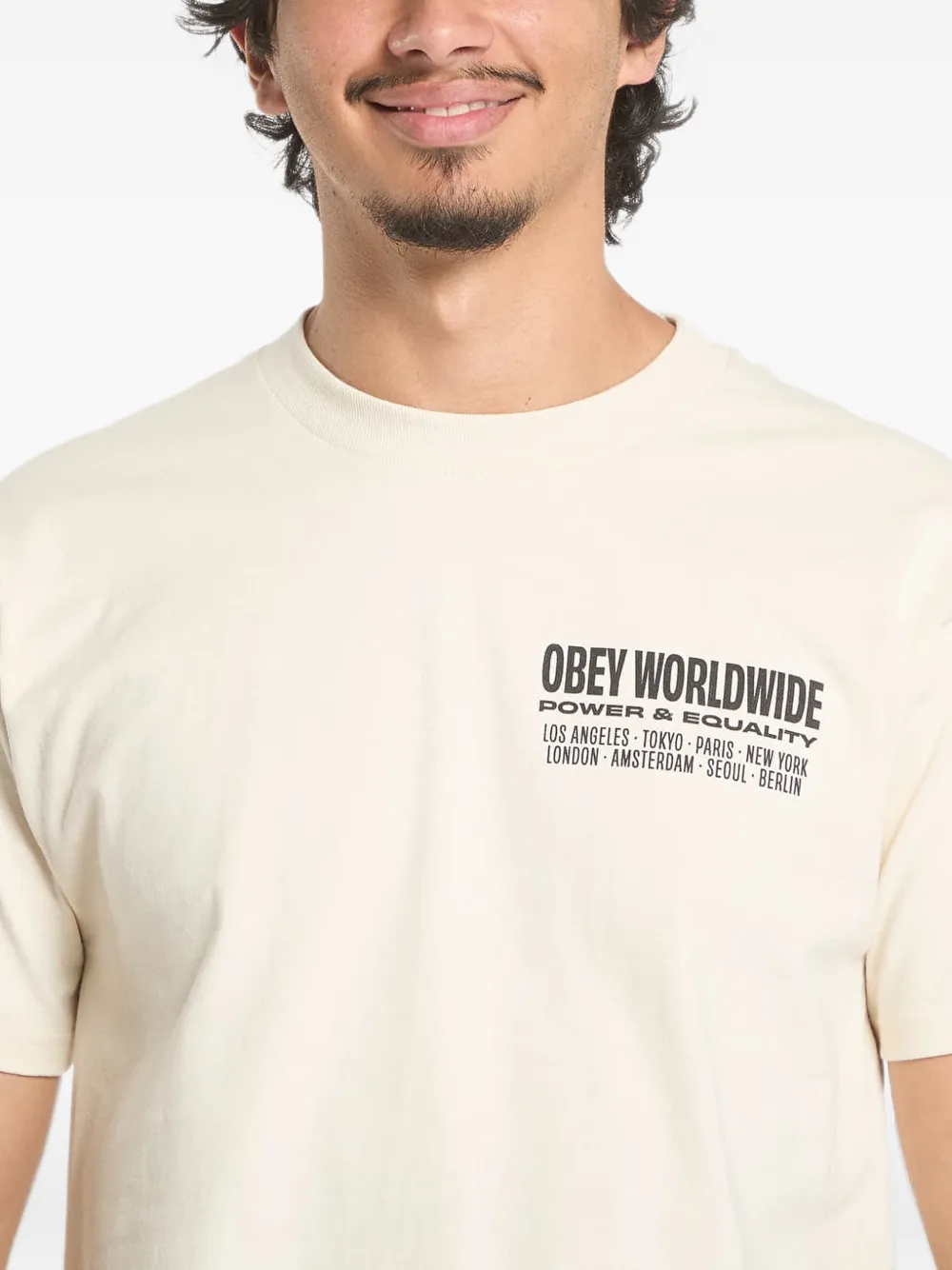 Obey logo-print T-shirt Beige
