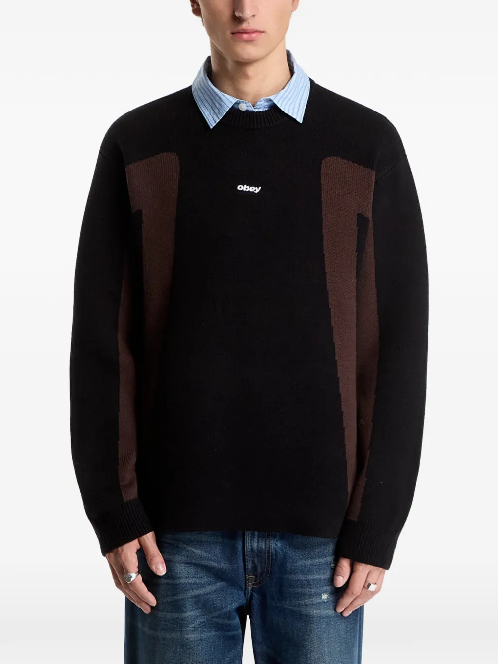 Obey Brann logo-embroidered sweater Zwart