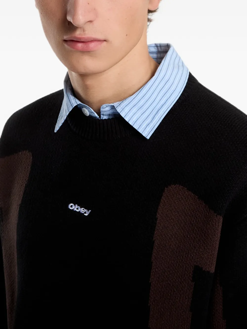 Obey Brann logo-embroidered sweater Zwart