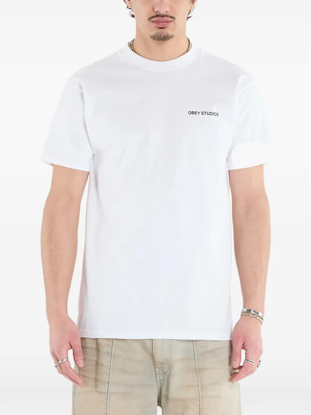 Obey logo-print T-shirt Wit