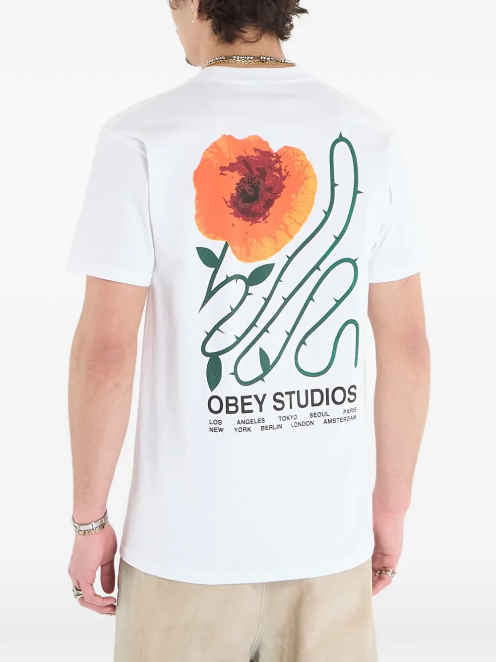 Obey logo-print T-shirt Wit