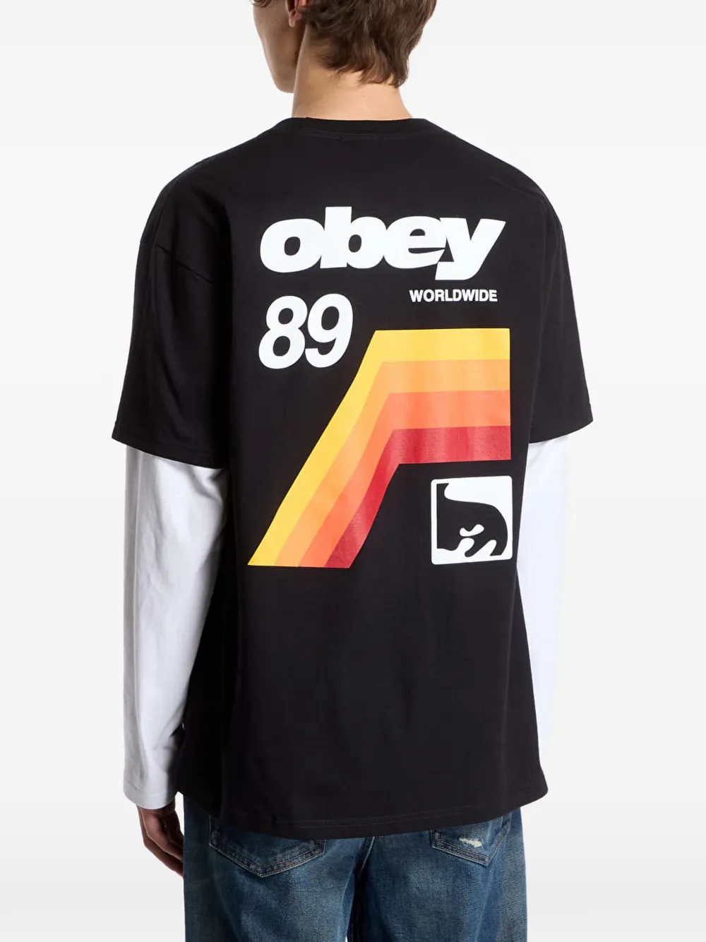 Obey VHS layered-sleeve T-shirt Zwart