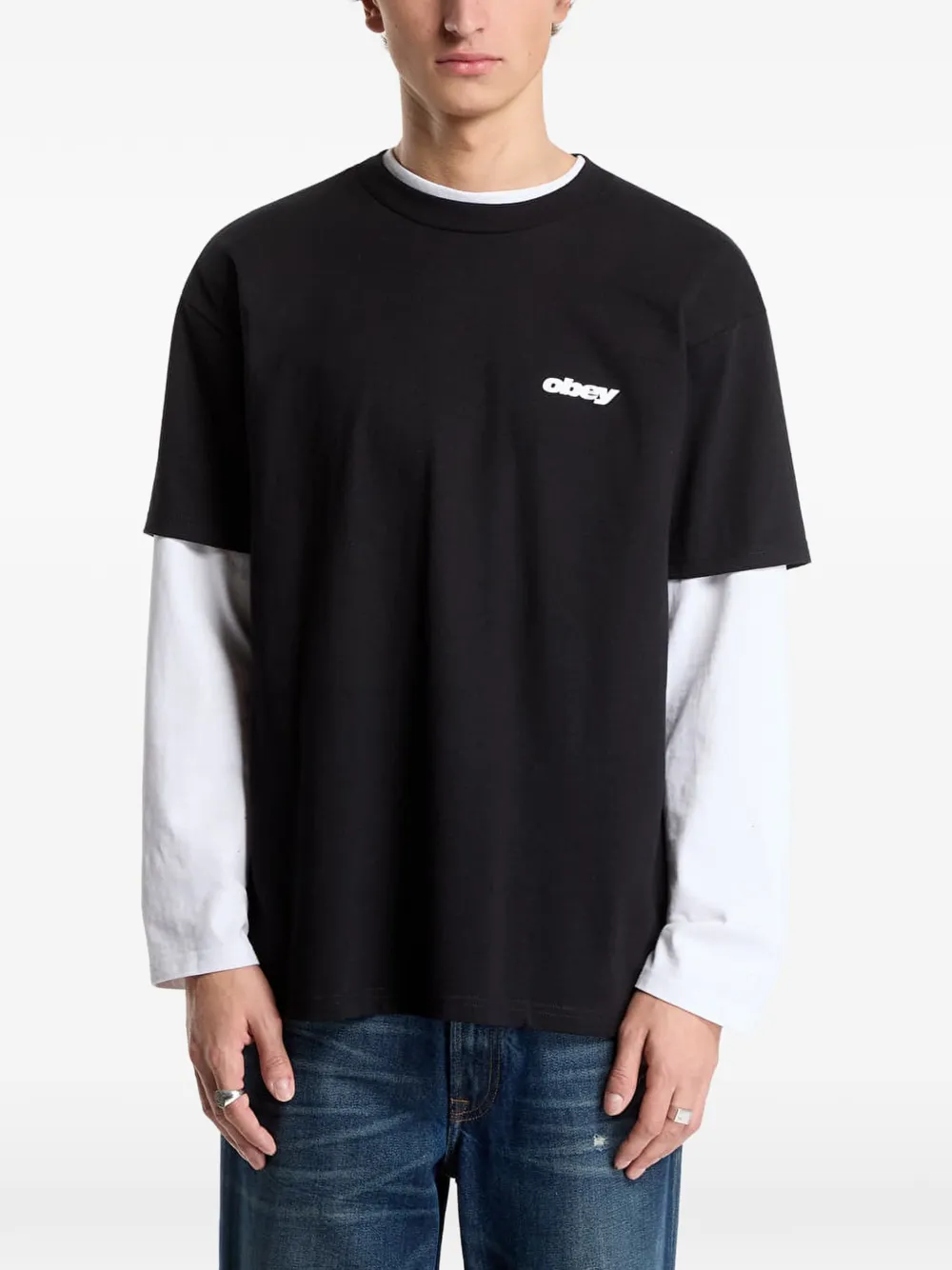 Obey VHS layered-sleeve T-shirt Zwart