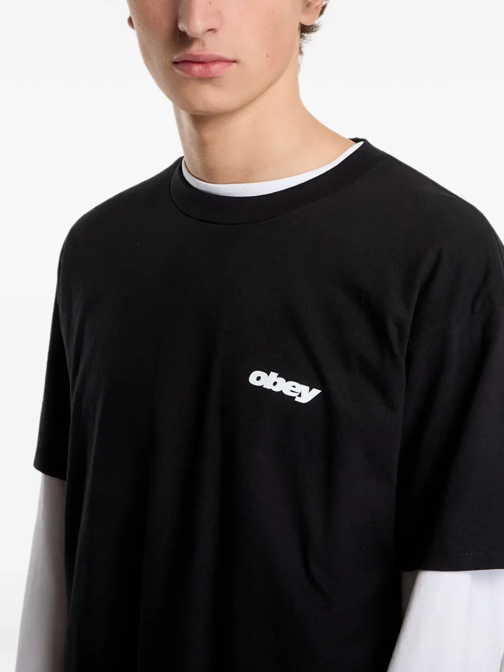 Obey VHS layered-sleeve T-shirt Zwart