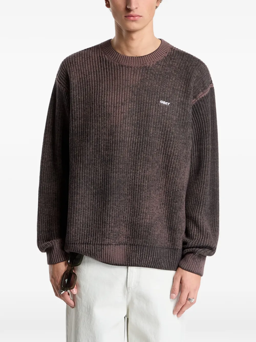 Obey spray-effect ribbed-knit sweater Paars