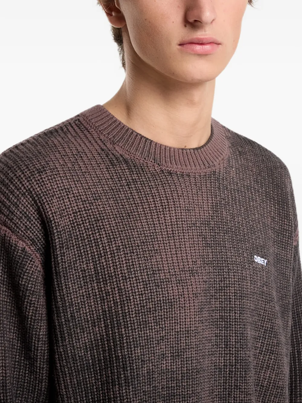 Obey spray-effect ribbed-knit sweater Paars