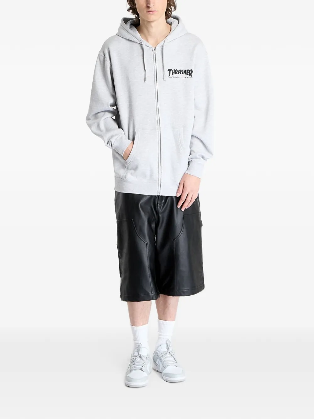 Thrasher logo-print zip-up hoodie Grijs