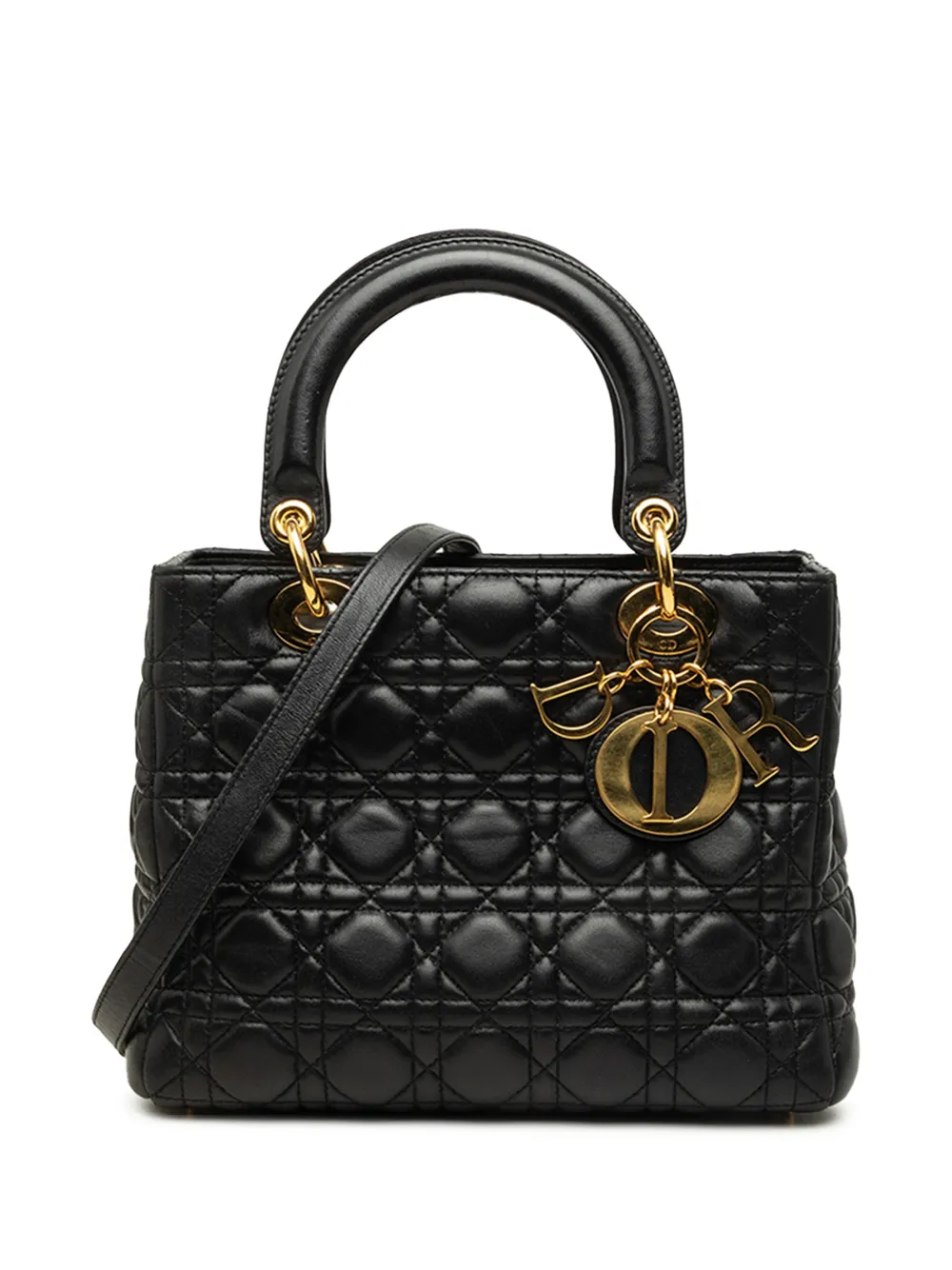 Christian Dior Pre-Owned 2010 Medium Lambskin Cannage Lady Dior satchel - Nero