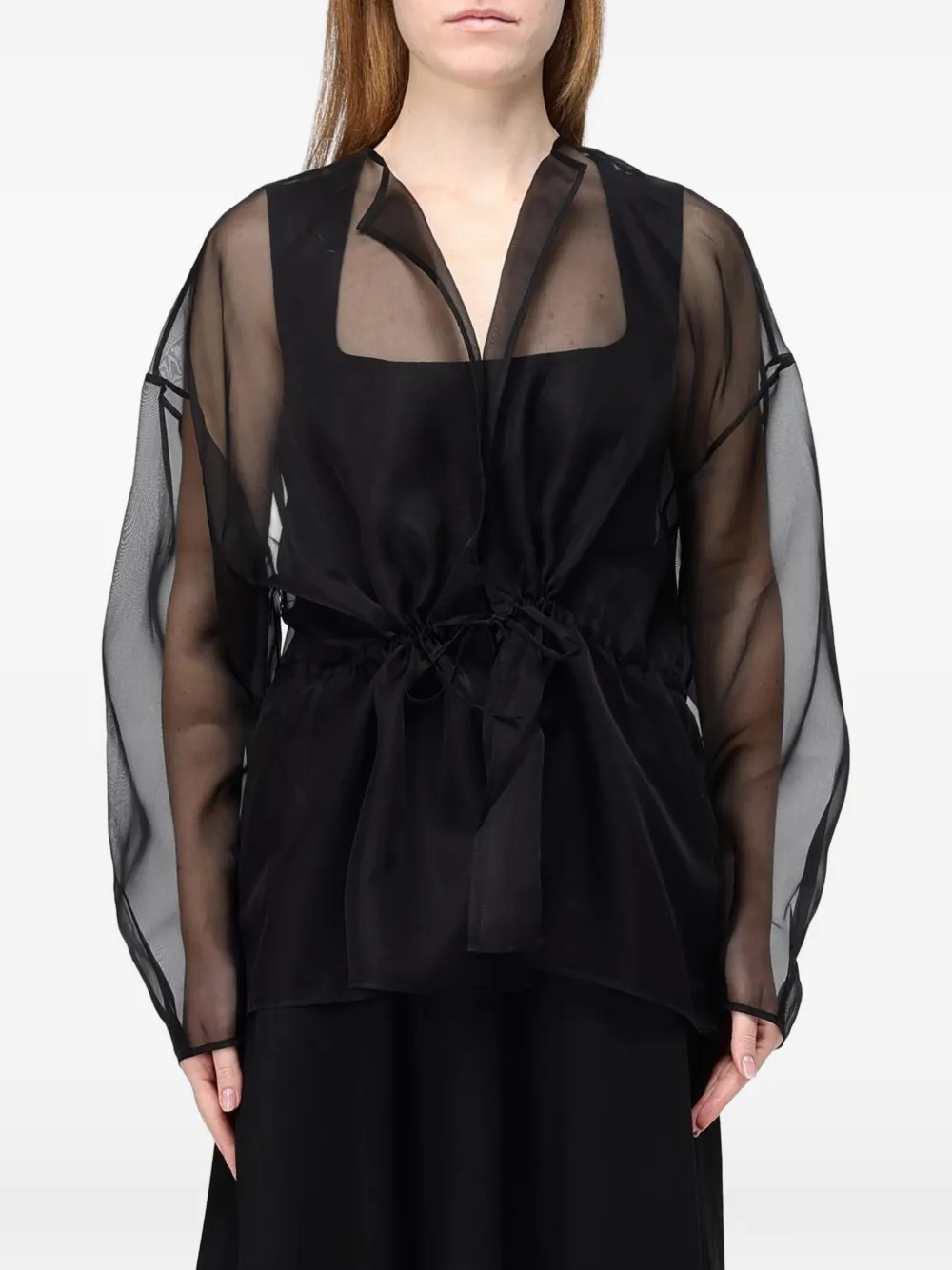 CRIDA sheer drawstring-waist blouse - Black