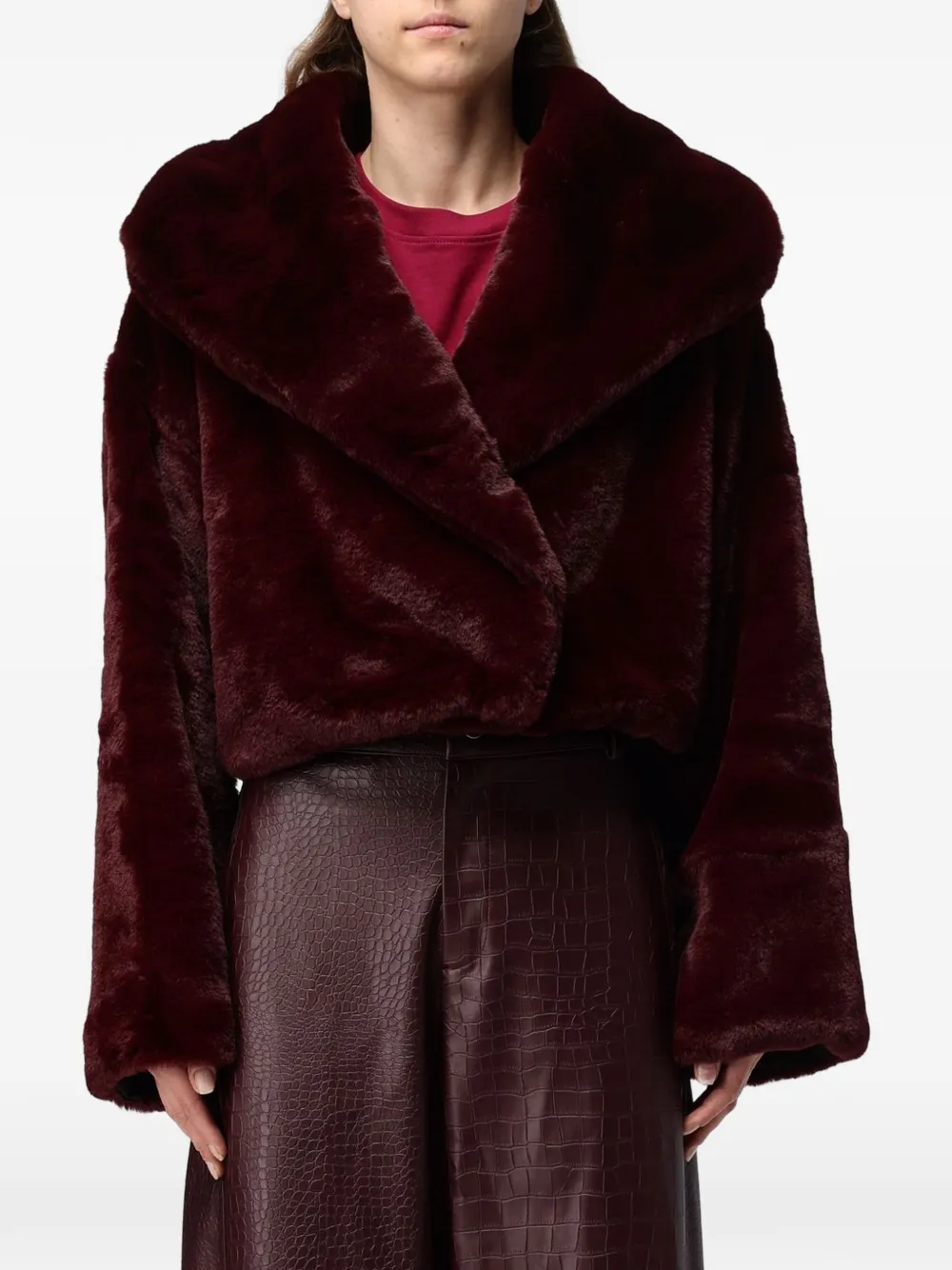 DISCLAIMER faux-fur shawl-lapel jacket - Rouge