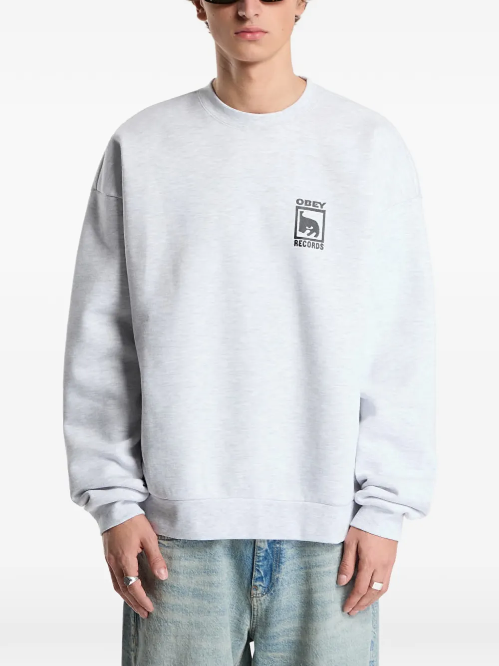 Obey Records logo-print sweater Grijs