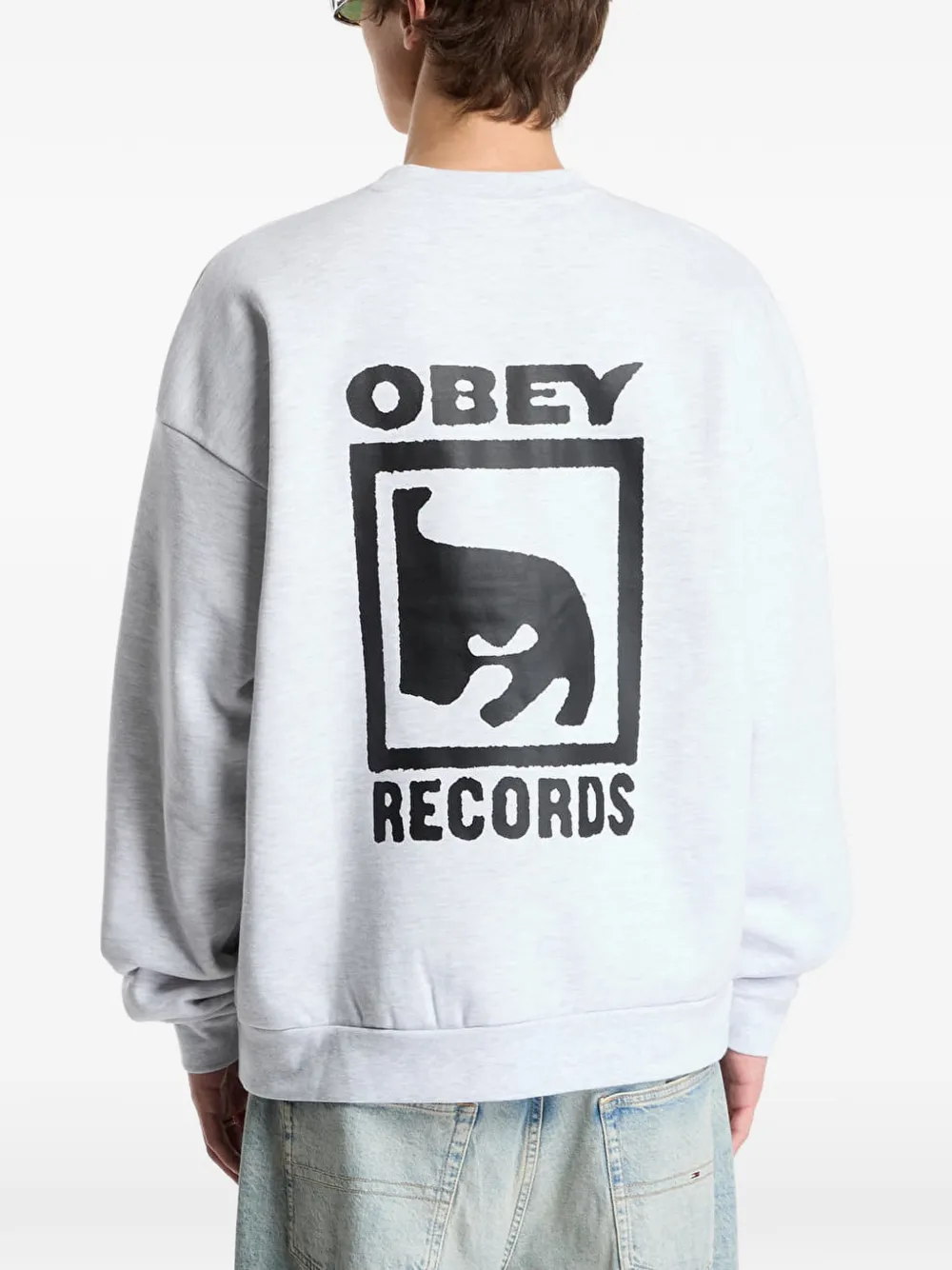 Obey Records logo-print sweater Grijs