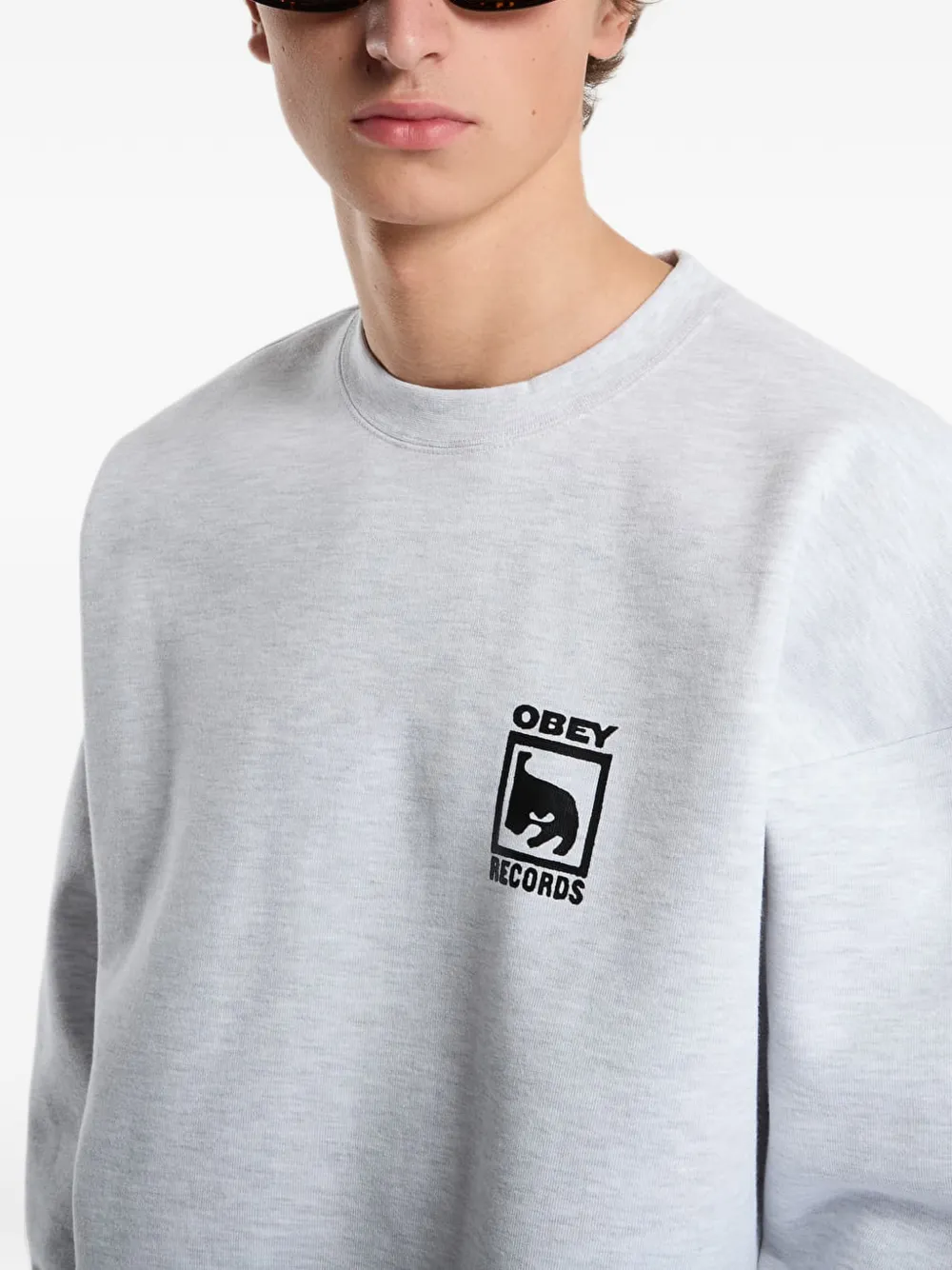 Obey Records logo-print sweater Grijs