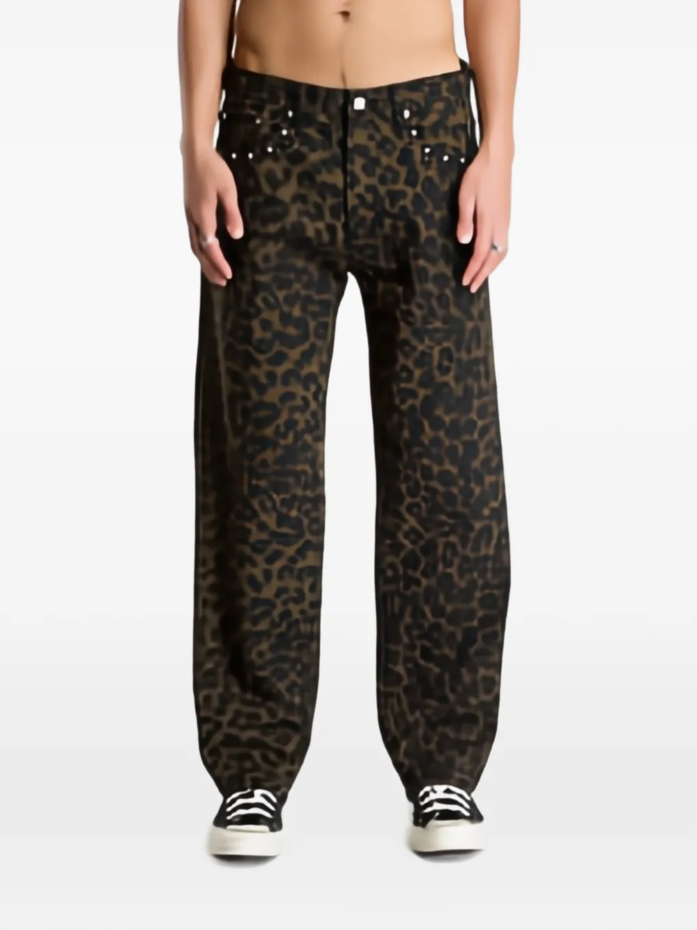 Obey studded leopard-print jeans - Marrone
