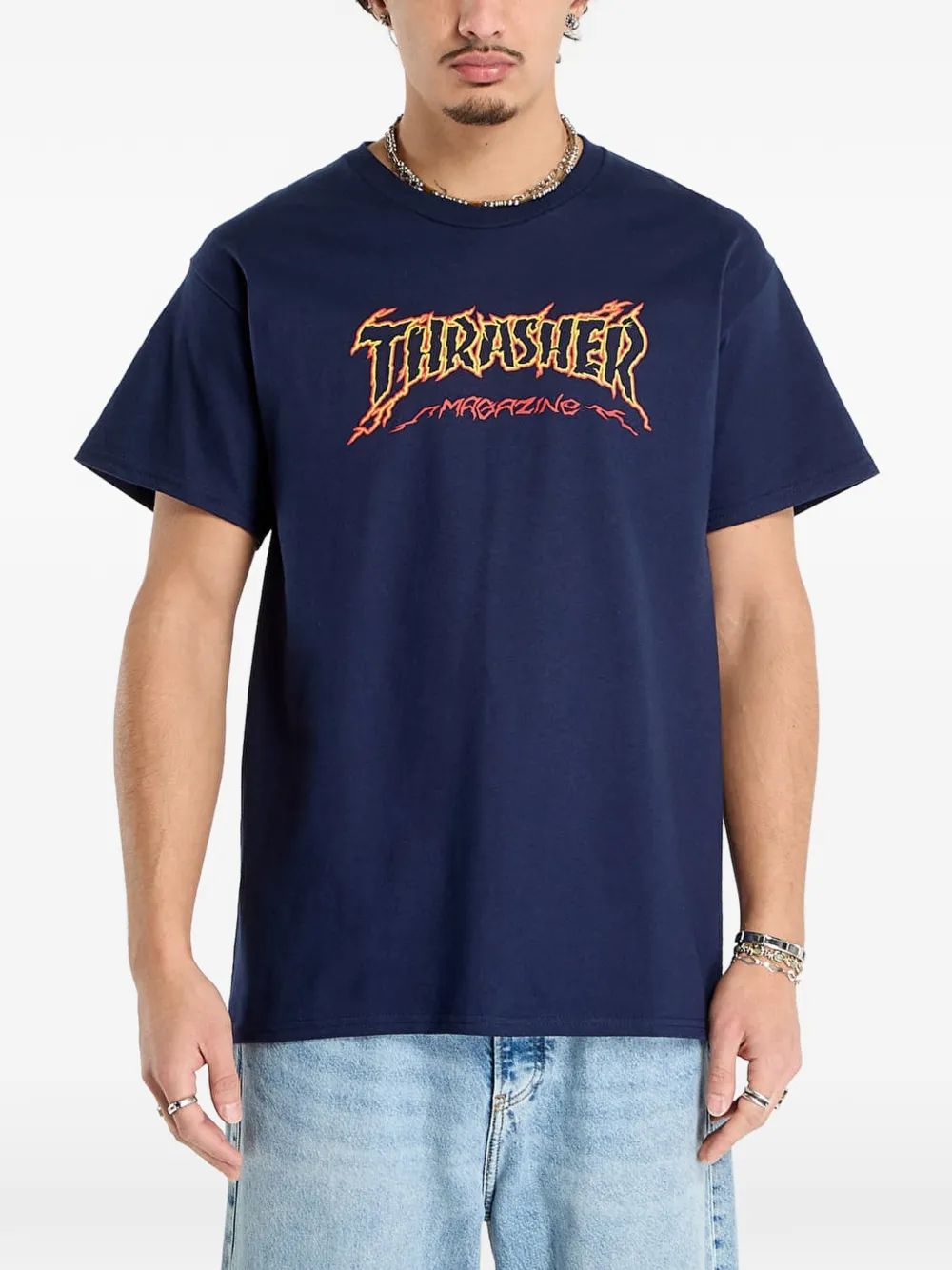 Thrasher logo-print T-shirt - Bleu